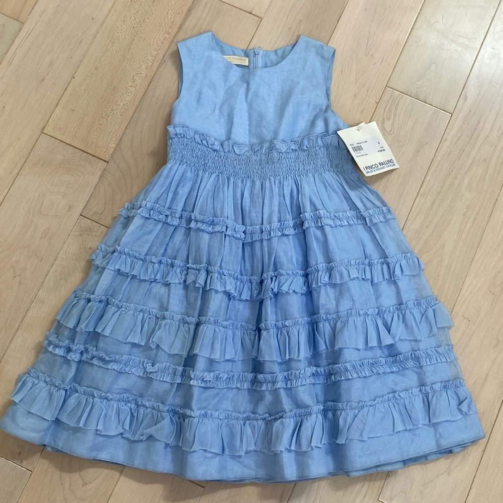 I Pinco Pallino blue ruffle cotton designer dress 6